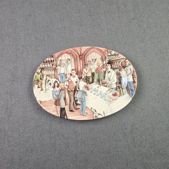 VTG Brunelli Italy Hand Painted Market Scene Oval Ceramic Serving Dish 8 Inch - Picture 2 of 8